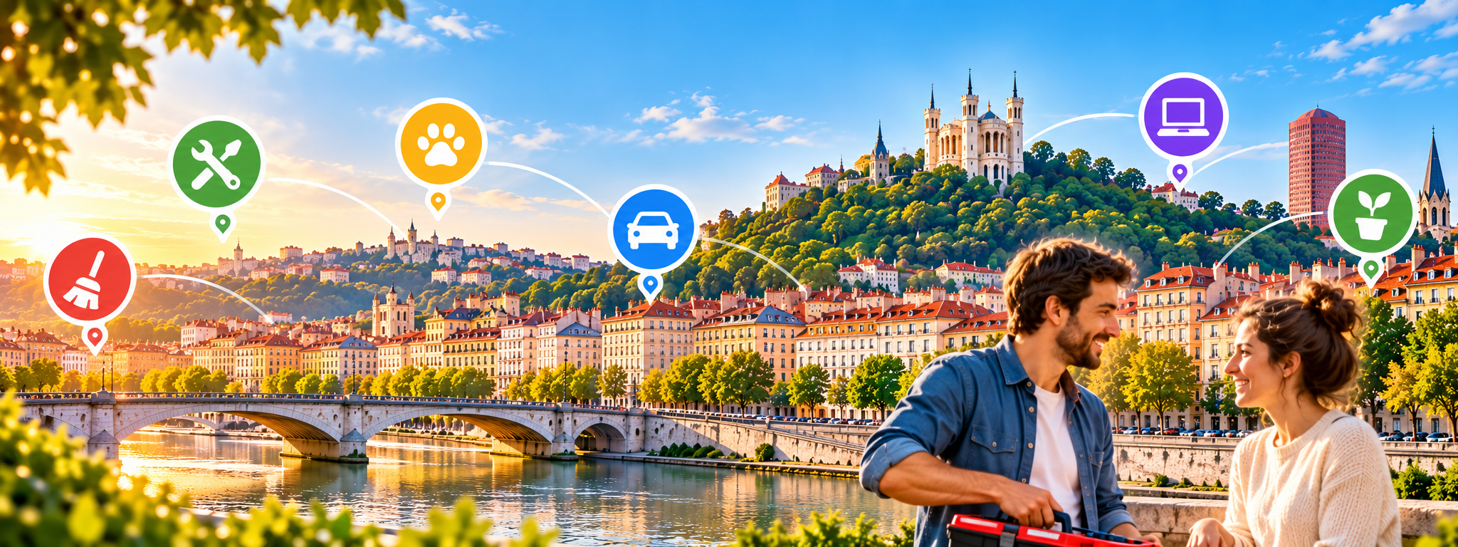 Bords de Saône à Lyon, voisins qui échangent